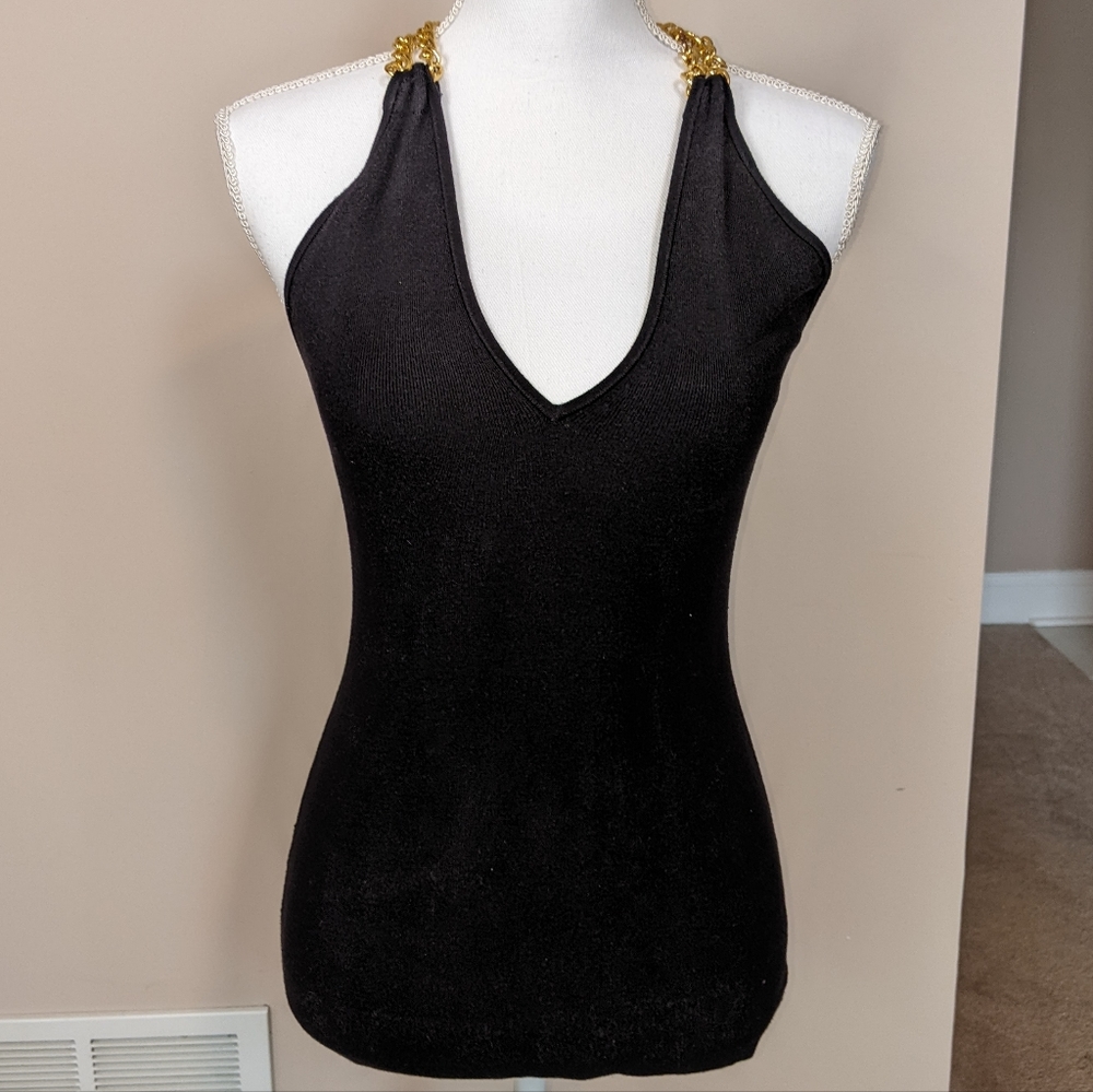 INC black knit top with gold chains MEDIUM